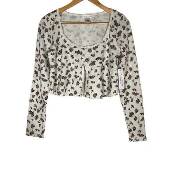 Kirious Crop Top Cropped Floral Long Sleeve Button Front Babydoll Peplum NWT L - Picture 2 of 5